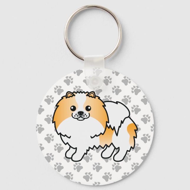 Llavero Naranja Parti-Color Pomerania Caricatura Perro y P (Anverso)