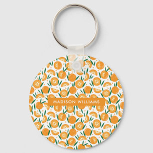 Llavero Naranja Patrón de Cítricos Nombre Personalizado Al
