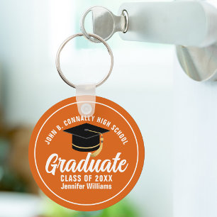 Llavero Naranja Personalizado de Graduado Blanco 2023 Grad