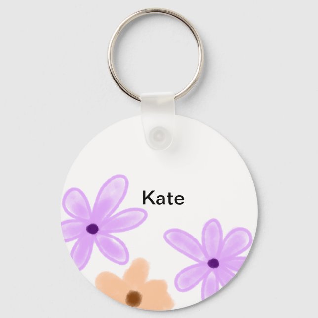 Llavero Naranja púrpura sobre acuarela floral añadir texto (Anverso)