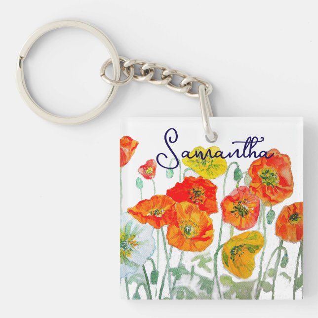 Llavero Naranja Red Poppy Flower Pattern Gracias (Frente)