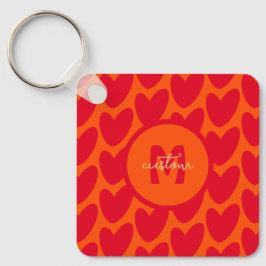 Llavero Naranja Retro Groovy Red Hearts Nombre Sobre Monog