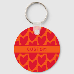 Llavero Naranja retro y corazones rojos groovy