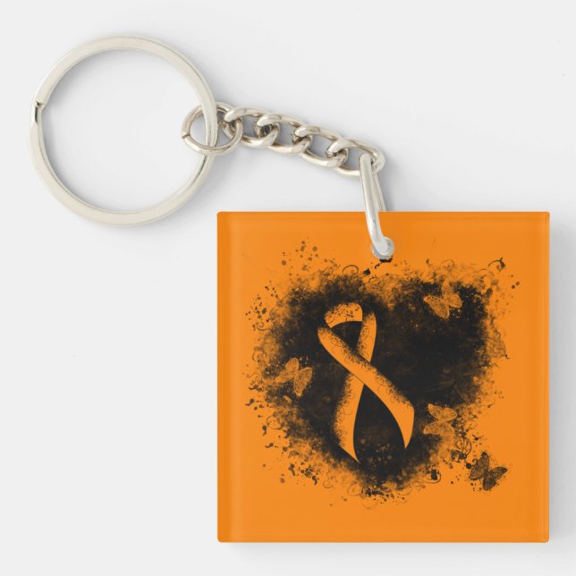 Llavero Naranja Ribbon Grunge Heart (Frente)