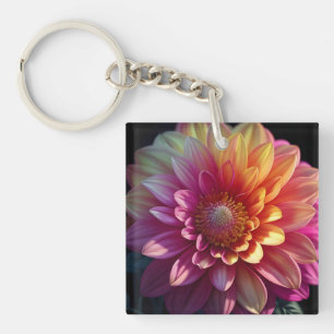 Llavero Naranja Rojo Rosa Morado Amarillo Flor Dahlia