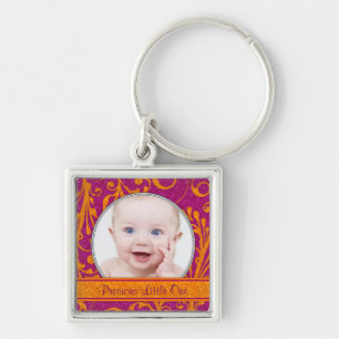 Llavero Naranja rosa Floral Baby Photo Template Keychain