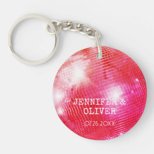 Llavero Naranja Rosa Retro Disco Ball Photo Wedding Favor
