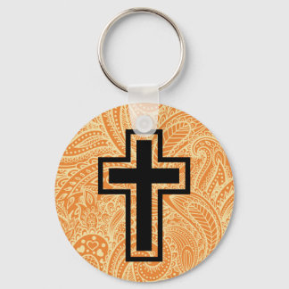 Llavero Naranja Santísima Cruz Cristiana Keychain de mader