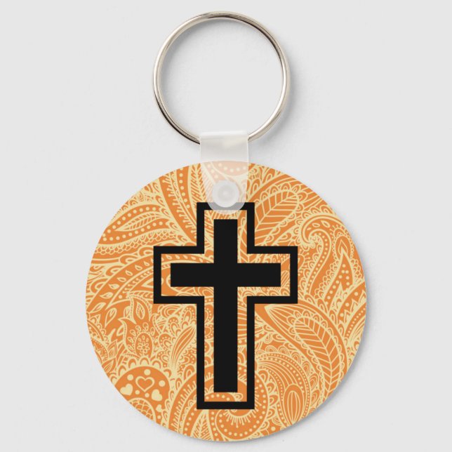 Llavero Naranja Santísima Cruz Cristiana Keychain de mader (Anverso)