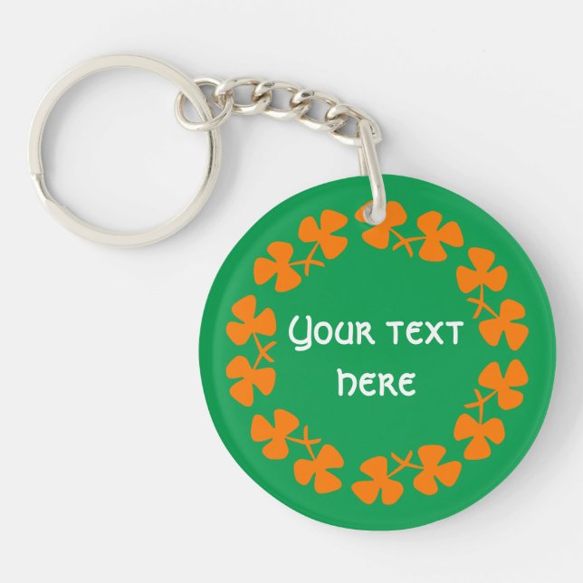 Llavero Naranja Shamrock Border Add Text (Frente)