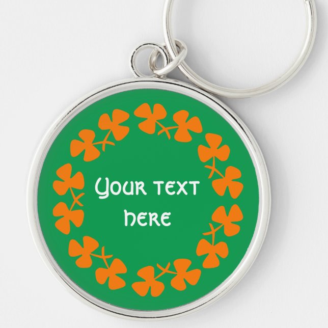 Llavero Naranja Shamrock Border Add Text (Frente)