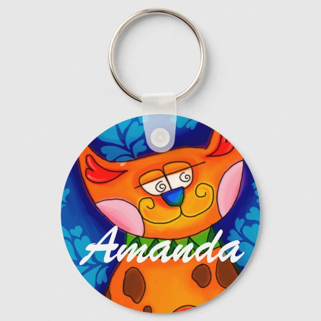 Llavero Naranja sonriente Tabby Cat (Anverso)