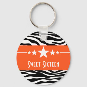 Llavero Naranja Stars Zebra Print Sweet 16 Keychain