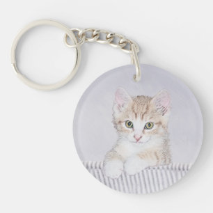 Llavero Naranja Tabby Kitten Pintura - Arte Gato Original