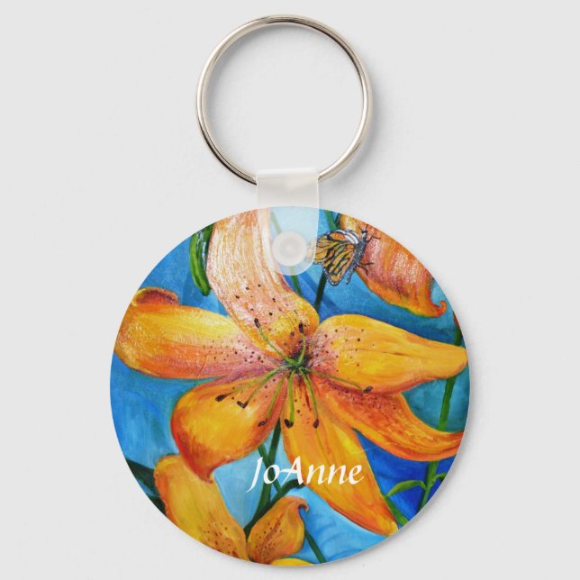 Llavero Naranja Tiger Lily Floral personalizada (Anverso)