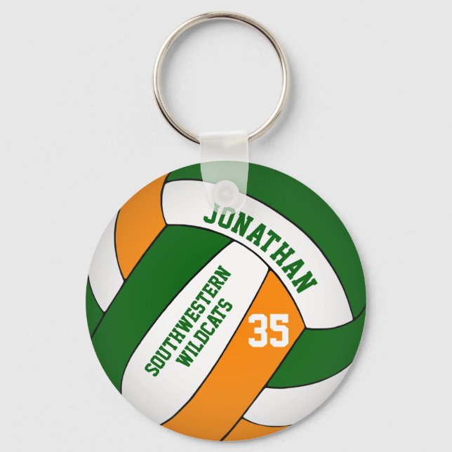 Llavero naranja verde de voleibol masculino personalizado (Anverso)