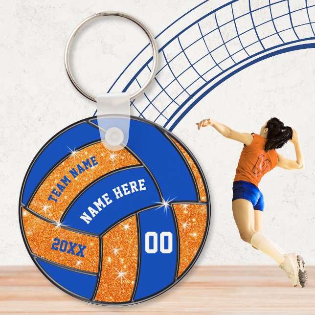 Llavero Naranja y equipos de voleibol azul regalos persona (Blue and Orange, personalized volleyball souvenirs. Cheap volleyball team gifts. Volleyball goodies.)