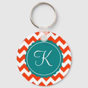 Llavero Naranja y Personalizado Zig Zag Verde azulado Inic