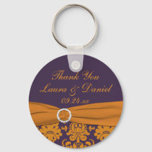 Naranja y Purple Damask Wedding Favor Keychain