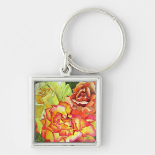 Llavero Naranja y rosas amarillas arte acuarela