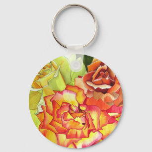 Llavero Naranja y rosas amarillas arte acuarela