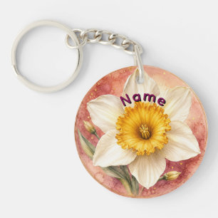 Llavero Narciso flor de nacimiento de marzo personalizada