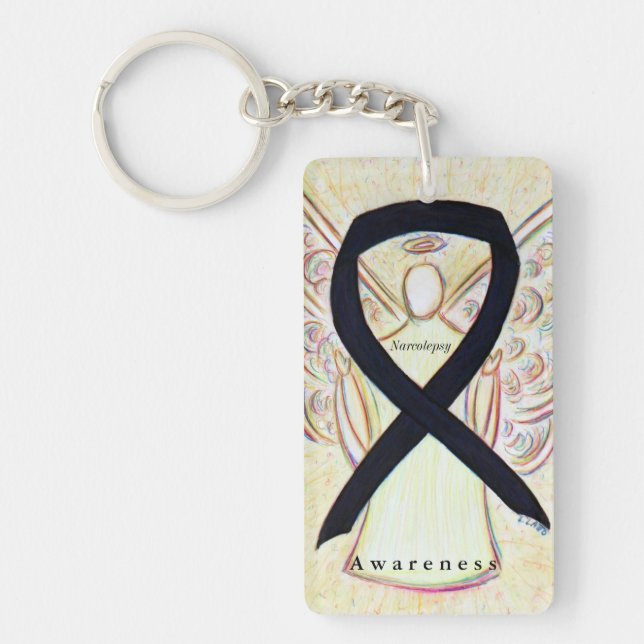 Llavero Narcolepsy Angel Black Awareness Ribbon Keychain (Frente)