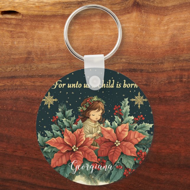 Llavero Natividad bíblica personalizada niño y verso (Anverso)