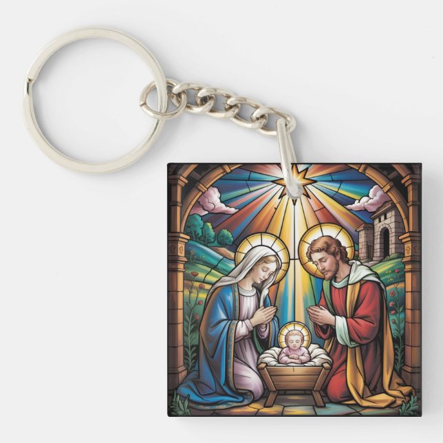 Llavero Nativity Stained Glass Art – Holy Family Christmas (Frente)