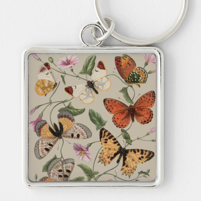 Llavero Naturaleza de la polilla de mariposa Dibujo acuare (Frente)