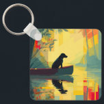 Llavero Naturaleza Minimalista Labrador Negro Canoa<br><div class="desc">Un Labrador negro sentado pacíficamente en una canoa,  rodeado de un paisaje cálido y luminoso.</div>