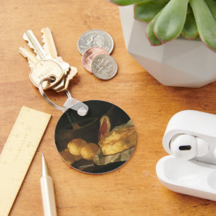 Llavero Naturaleza muerta barroca antigua con pan, tarta, 