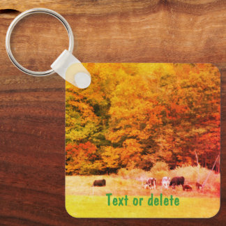 Llavero Naturaleza personalizada de campo de vacas en hoja
