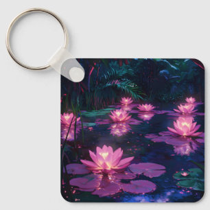 Llavero Naturaleza Zen de Medianoche Flor de Loto Rosa en