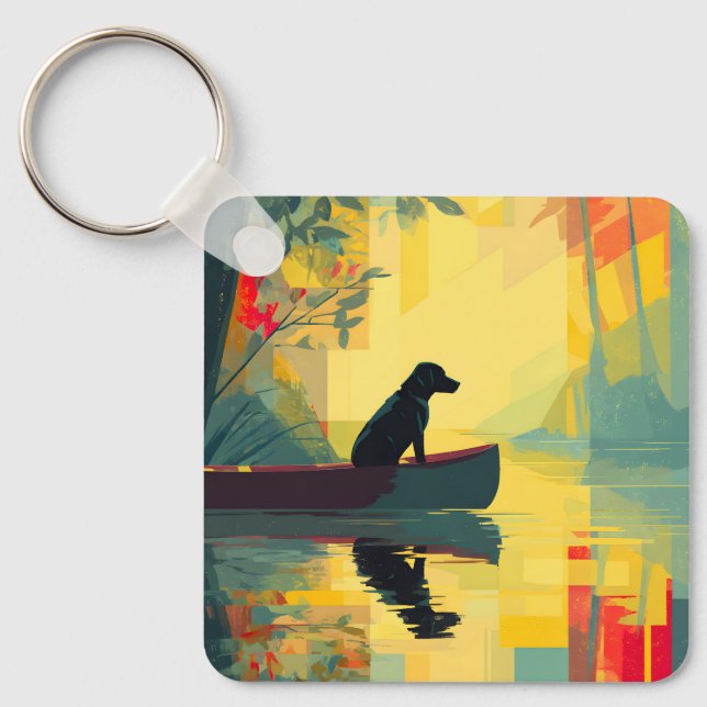 Llavero Nature Minimalist Black Labrador Canoe (Anverso)