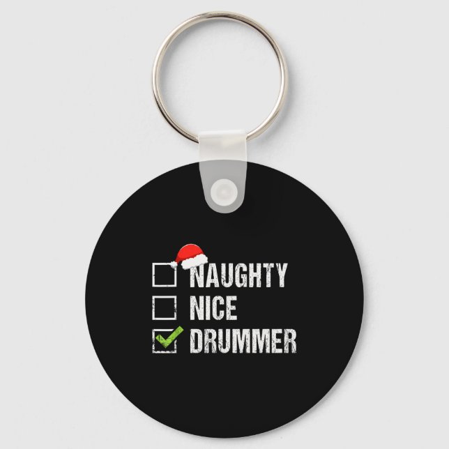 Llavero Naughty Nice Drummer Shirt Drumming Santa Hat Chri (Anverso)