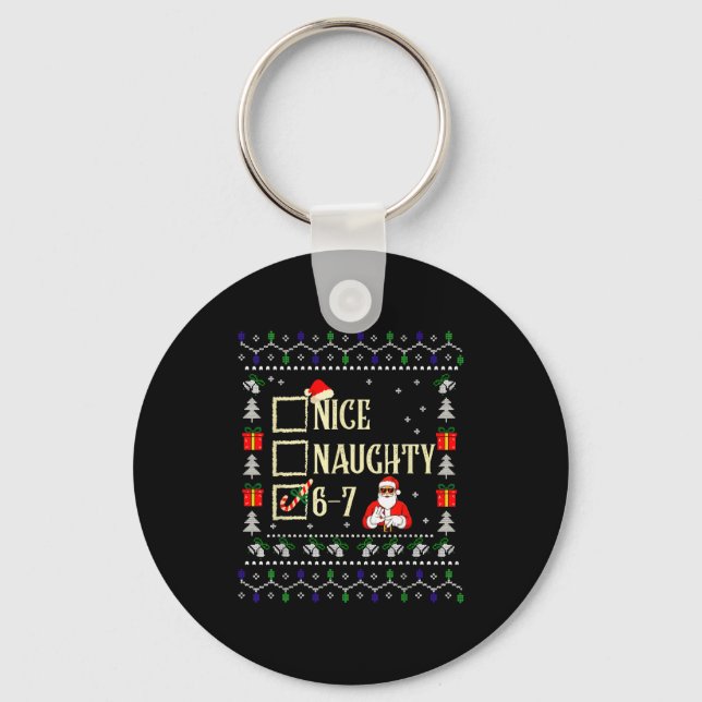 Llavero Naughty Nice Six Seven Kids Ugly Christmas Sweater (Anverso)