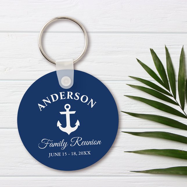 Llavero Nautical Anchor Family Reunion Naval Azul (Customize to change text size, style or background color.)
