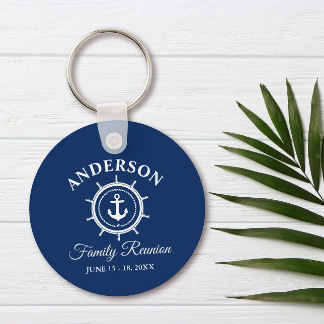 Llavero Nautical Anchor Helm Familia Reunión Naval Azul (Customize to change text size, style or background color.)