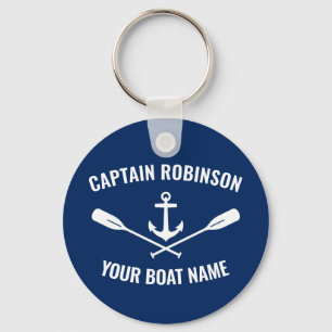 Llavero Nautical Anchor Oars Captain and Boat Name Navy