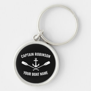 Llavero Nautical Anchor Oars Captain and Bot Name Black