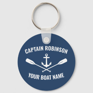 Llavero Nautical Anchor Oars Captain y Bote Name Blue