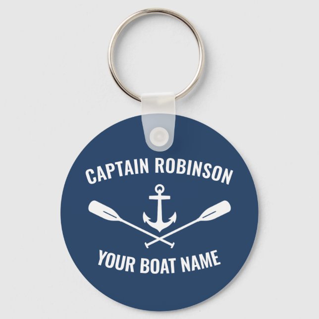 Llavero Nautical Anchor Oars Captain y Bote Name Blue (Anverso)