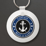 Llavero Nautical Anchor & Rope Captain Name or Boat Naval<br><div class="desc">Una cadena de claves con temática náutica personalizada con "Capitán" (u otro título o rango deseado) y su nombre, nombre del barco u otro texto según sea necesario. Este diseño único cuenta con un ancla de barco vintage de fabricación personalizado con cuerda y estrellas con colores negro, azul marino clásico...</div>