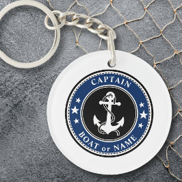 Llavero Nautical Anchor & Rope Captain o Boat Name Navy