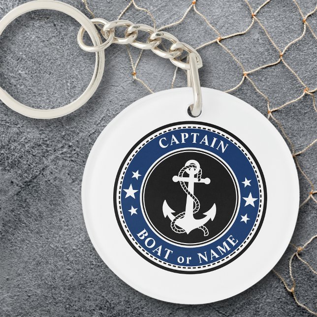 Llavero Nautical Anchor & Rope Captain o Boat Name Navy (Subido por el creador)
