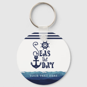 Llavero Nautical Anchor SEAS THE DAY Navy Personalizado