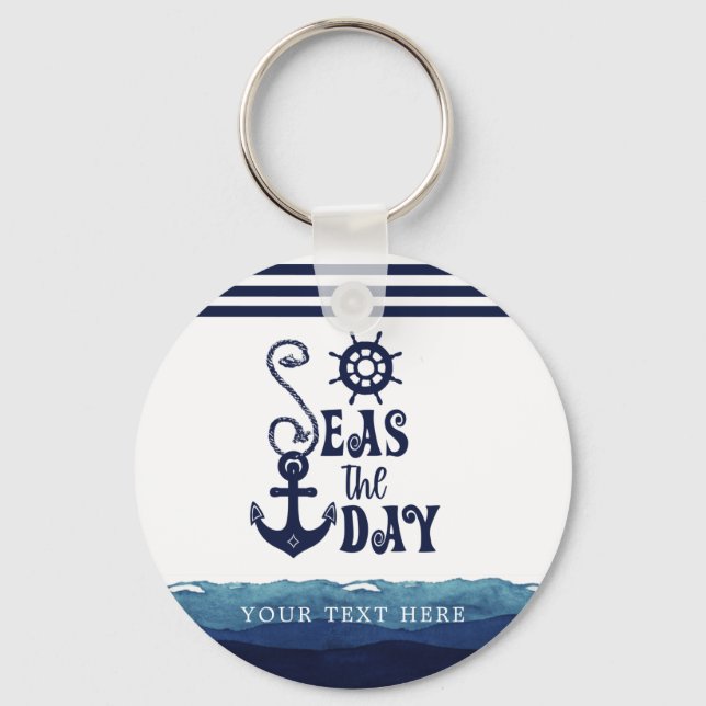 Llavero Nautical Anchor SEAS THE DAY Navy Personalizado (Anverso)