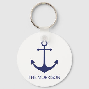 Llavero Nautical ancla azul marino Personalizado blanco No