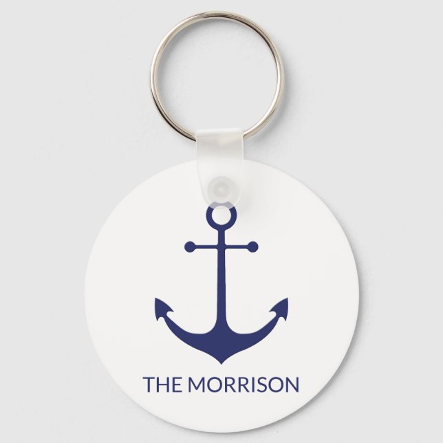 Llavero Nautical ancla azul marino Personalizado blanco No (Anverso)